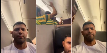 EL KUN AGÜERO VIAJÓ RUMBO A QATAR EN UN AVIÓN PLAGADO DE AFICIONADOS BRASILEÑOS
