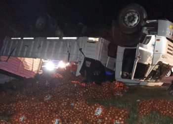 UN CAMIÓN VOLCÓ Y PERDIÓ TODA SU CARGA