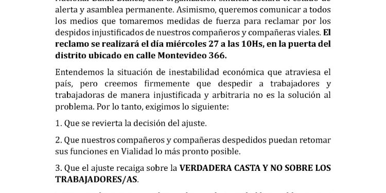 MORO: «SON 9 LOS TRABAJADORES DE VIALIDAD QUE HAN DESPEDIDO»