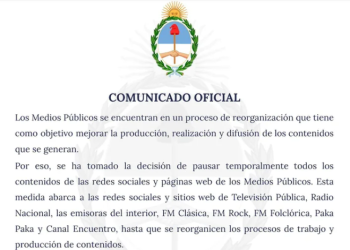 EL GOBIERNO DECIDIÓ SUSPENDER LOS CONTENIDOS DE LAS REDES SOCIALES Y PÁGINAS WEB DE LOS MEDIOS PÚBLICOS