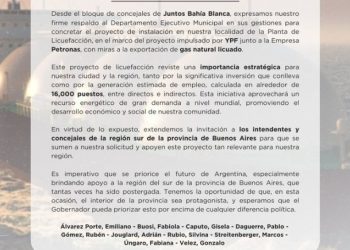 FUERTE RESPALDO DE JUNTOS PARA EL MEGAPROYECTO DE GNL SE INSTALE EN BAHÍA BLANCA