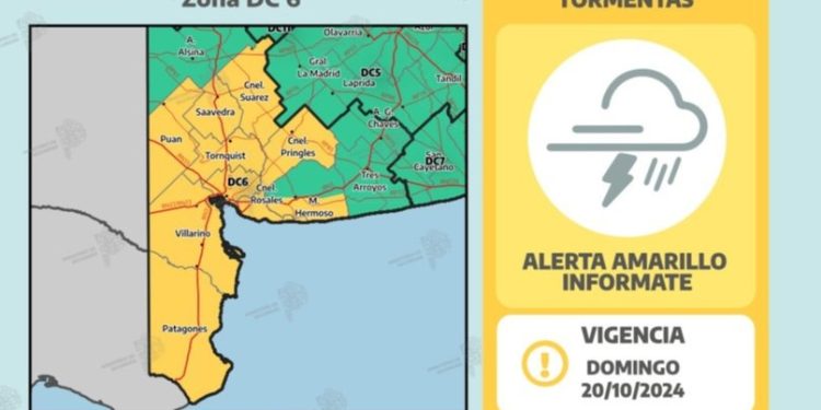 ALERTA AMARILLA PARA LA NOCHE DEL DOMINGO EN BAHÍA Y LA ZONA