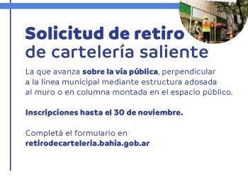 CARTELERÍA SALIENTE: EL MUNICIPIO SE HARÁ CARGO DEL RETIRO HASTA EL 30 DE NOVIEMBRE EN EL SECTOR DEL CENTRO