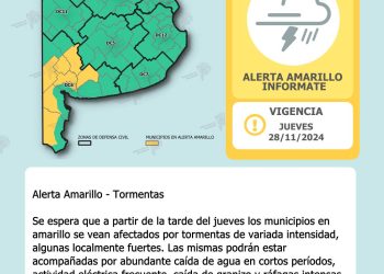 ALERTA AMARILLA POR TORMENTAS EN LA TARDE