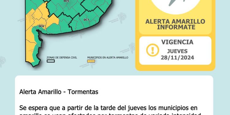 ALERTA AMARILLA POR TORMENTAS EN LA TARDE