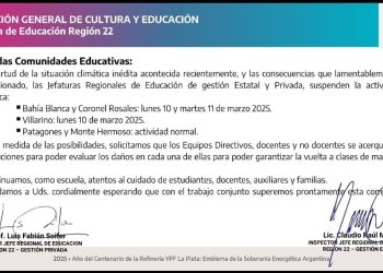 POR LA INUNDACIÓN, SUSPENDEN LAS CLASES LUNES Y MARTES