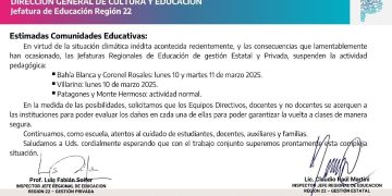 POR LA INUNDACIÓN, SUSPENDEN LAS CLASES LUNES Y MARTES