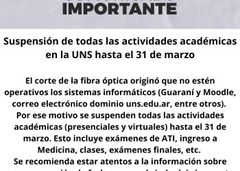 LA UNS INFORMÓ SOBRE LA SUSPENSIÓN DE LAS ACTIVIDADES ACADÉMICAS HASTA EL 31 DE MARZO