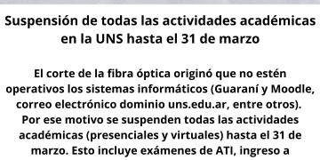 LA UNS INFORMÓ SOBRE LA SUSPENSIÓN DE LAS ACTIVIDADES ACADÉMICAS HASTA EL 31 DE MARZO