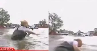 FUERTE CAÍDA DE PAULA BERNINI EN PLENA COBERTURA DE LA INUNDACIÓN EN BAHÍA