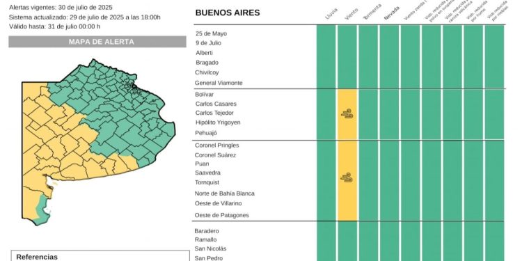 ALERTA AMARILLO POR VIENTO PARA BAHÍA