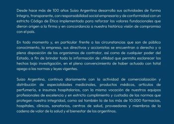 MILEI DIFUNDIÓ EN SUS REDES UN COMUNICADO DE LA DROGUERÍA SUIZO ARGENTINA
