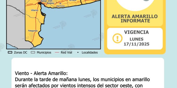 ALERTA AMARILLO POR VIENTO PARA LA TARDE DE HOY EN BAHÍA