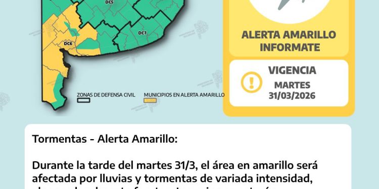 ALERTA AMARILLO PARA HOY Y MAÑANA EN LA CIUDAD