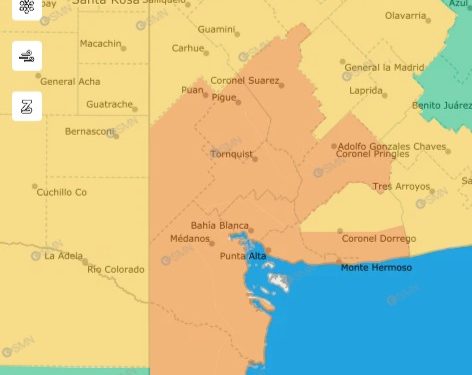 BAHÍA Y LA ZONA EN ALERTA NARANJA Y AMARRILLA POR TORMENTAS PARA EL MARTES