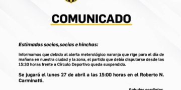 SE REPROGRAMÓ EL PARTIDO DE OLIMPO Y CÍRCULO DEPORTIVO POR EL ALERTA