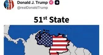 SORPRESIVO POSTEO DE TRUMO: PUBLICÓ UN MAPA CON VENEZUELA PINTADA CON LA BANDERA DE EE.UU