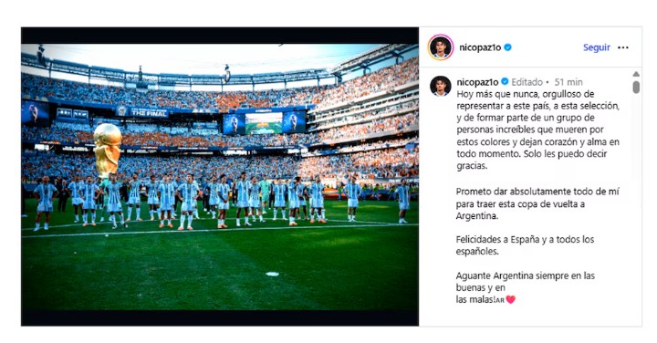 «PROMETO DAR TODO PARA TRAER ESTA COPA DE VUELTA A ARGENTINA», EL JURAMENTO DE NICO PAZ